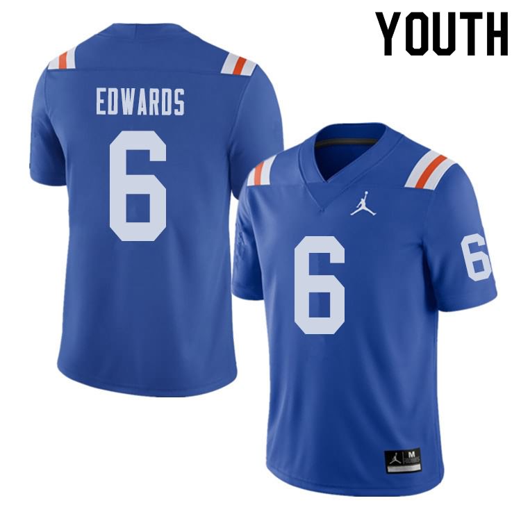 Youth NCAA Florida Gators Brian Edwards #6 Stitched Authentic Alternate Jordan Brand Royal Throwback College Football Jersey IVN0365JD